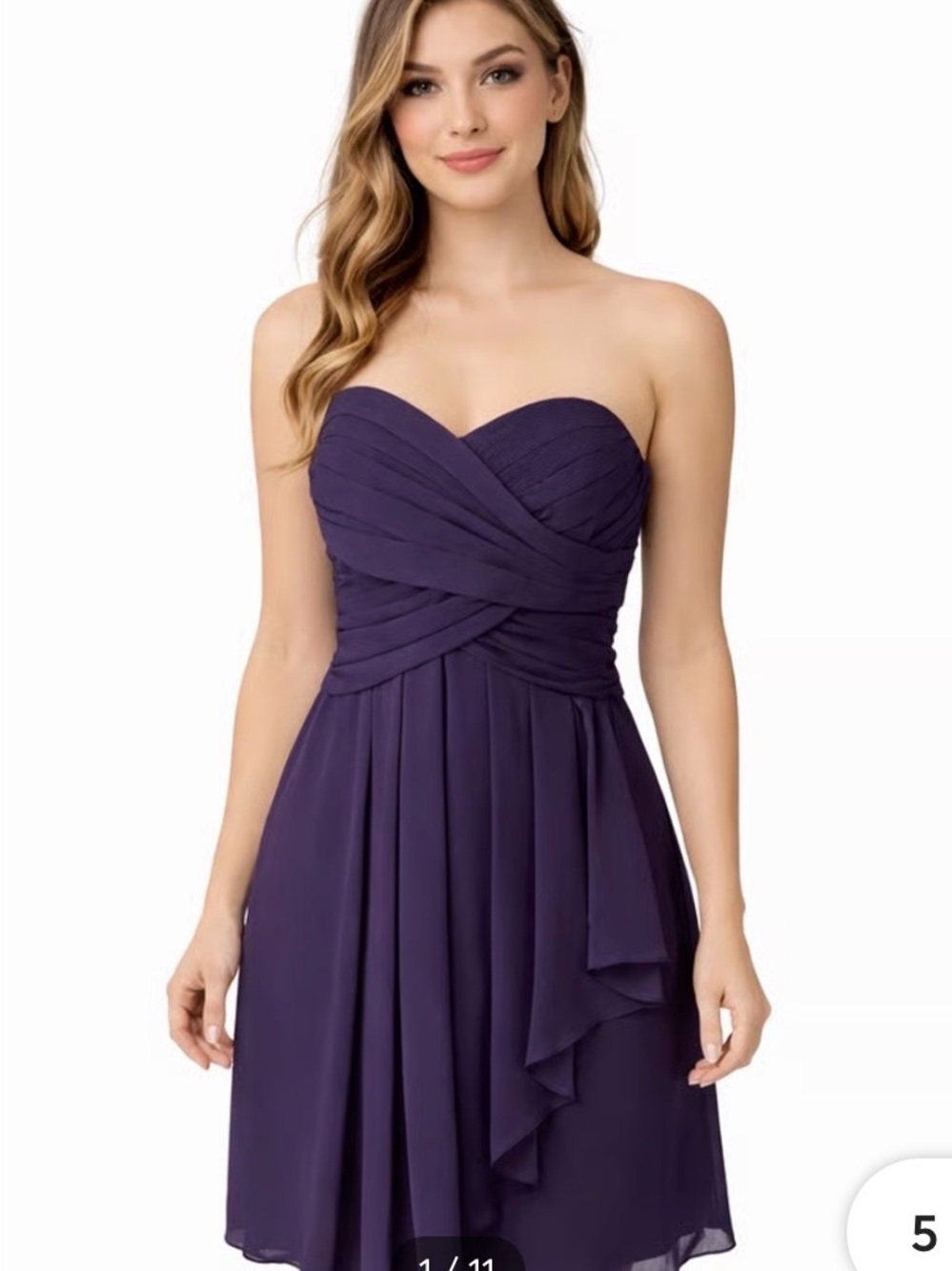 David's Bridal Strapless Pleated Chiffon Dress in Purple
